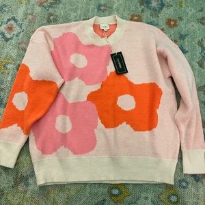 Floral Oversized Sweater. Pink & Orange. Sz Lg. NWT.